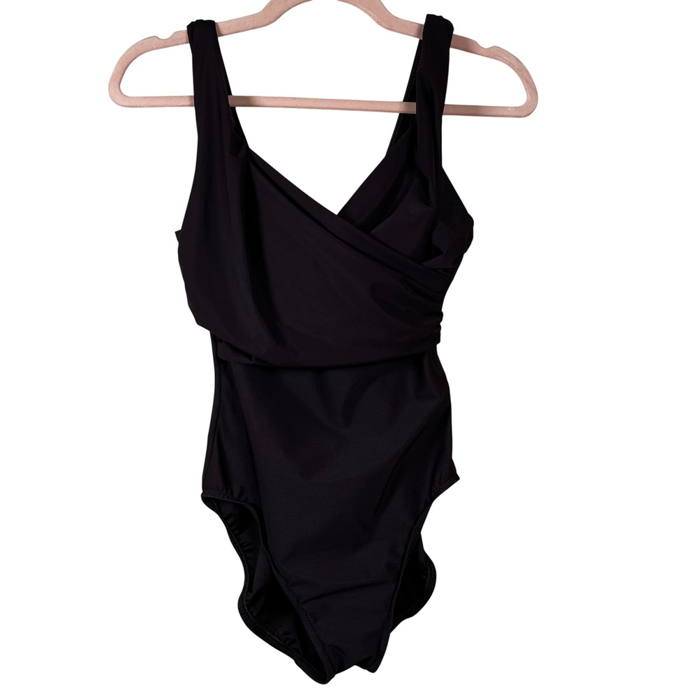 Miraclesuit Estilo Chocolate Brown Swimsuit 8 Surplice Wrap Slimming Minimalist
